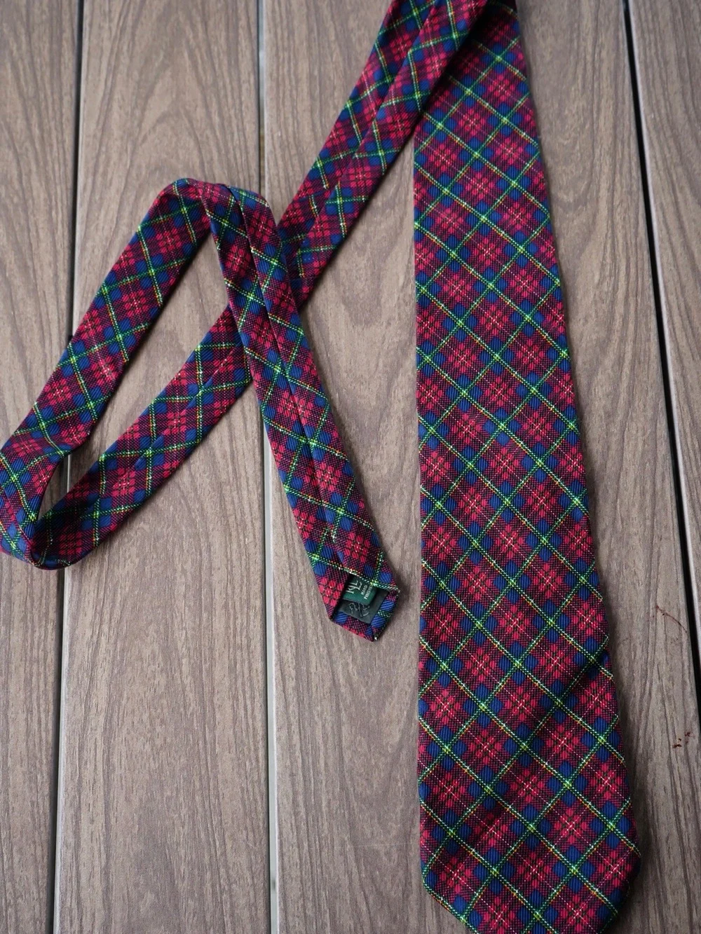 Lauren Ralph Lauren Burgundy and Blue Plaid Silk Tie